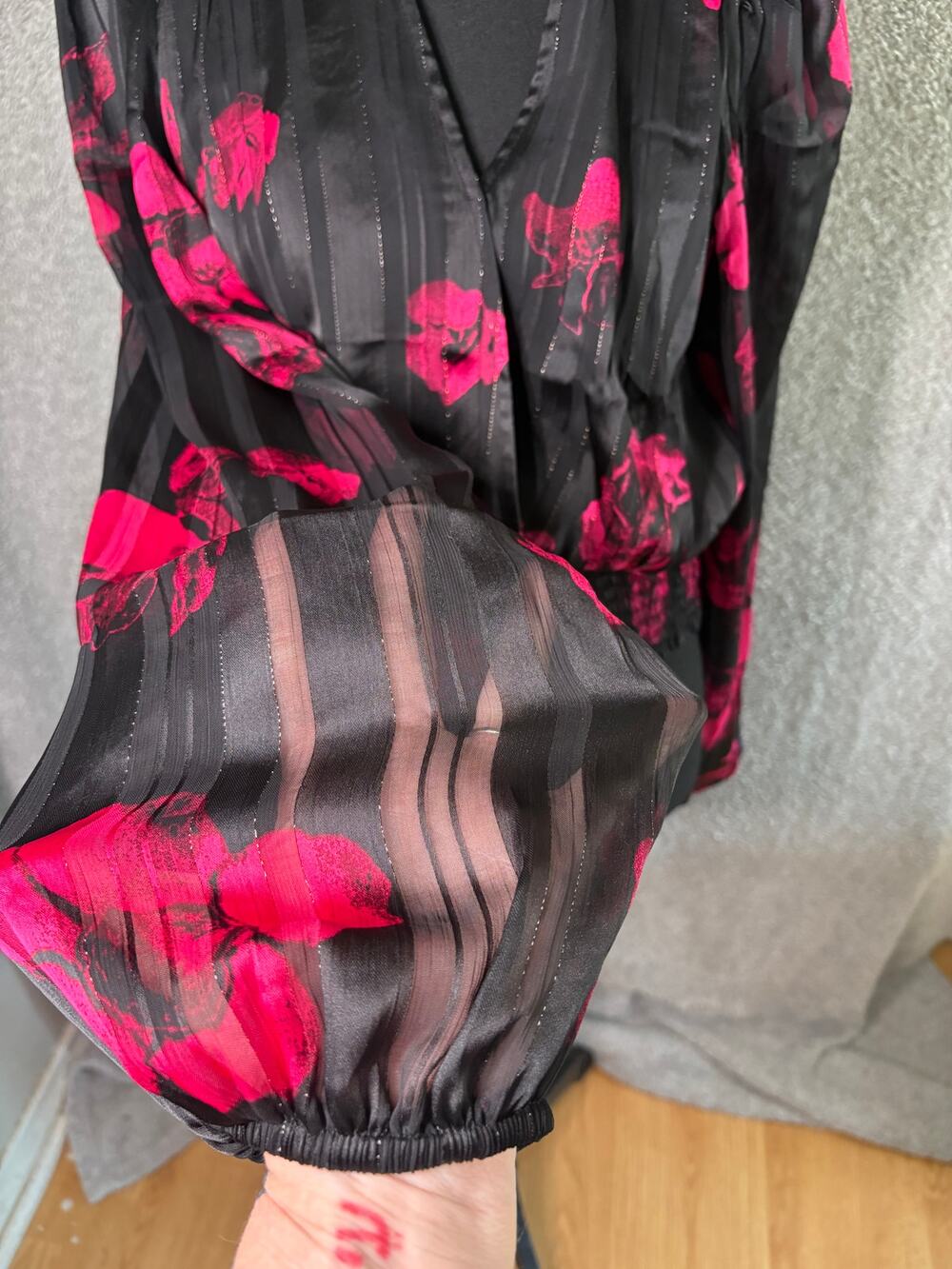 Black Pink Floral Sheer Blouse Whimsigoth Romantic Boho Goth